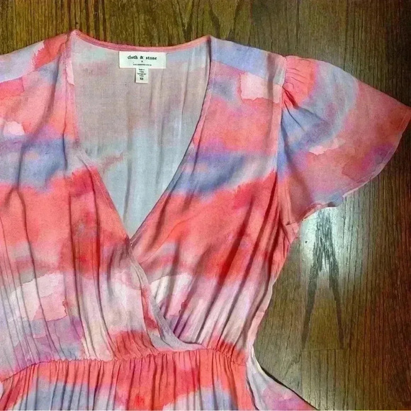 Anthropologie x Cloth & Stone Cloth Wrap Dress 100% Rayon Pastel Midi Flirty - Picture 2 of 7